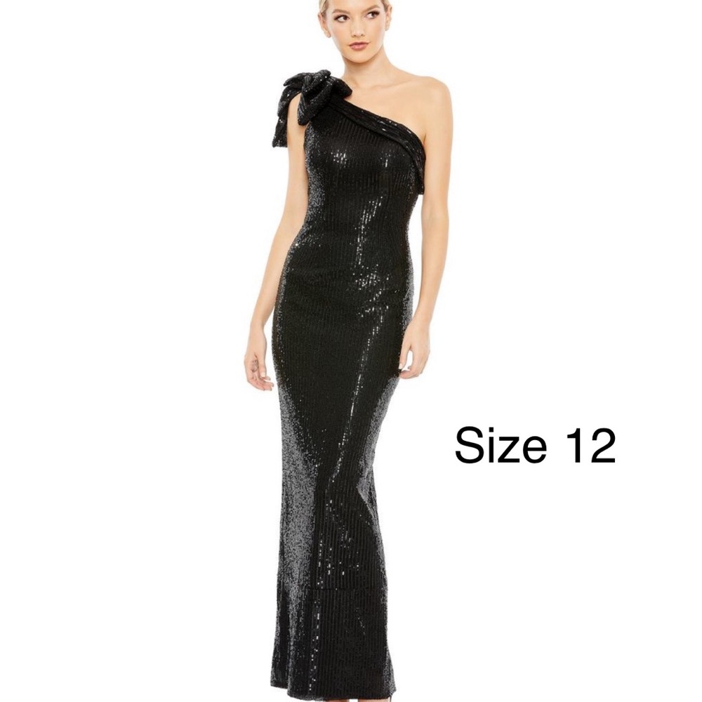 Mac Duggal Black Sequin Asymmetrical Gown